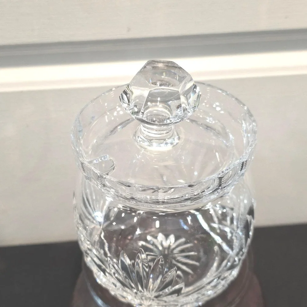 ROGASKA Crystal Jam Jar Honey Pot‎ w/ Lid Starburst Glass Condiment Pot Clear